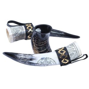 Corne à boire viking artisanale de qualité supérieure avec support en cuir – 100 % naturelle, étanche, en corne de bœuf polie pour hydromel, bière. - Product Image 4