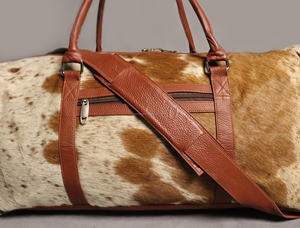 Sac de voyage de luxe en cuir véritable de vachette à poils, style western, fermeture éclair, robuste, LHDB-0155 - Product Image 2