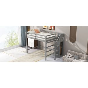 Letto a soppalco grigio a grandezza naturale con armadio integrato e scala (Vecchio SKU SM000527AAE) - Product Image 5