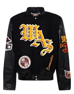 Veste universitaire en laine et cuir style Old English des Washington Commanders, noire - Product Image 1