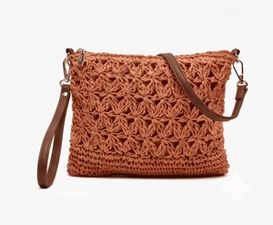 Sac bandoulière bohème en crochet gris, motif ajouré, fermeture éclair, sangle unique, doublure en coton, léger, toutes saisons, usage quotidien - Product Image 2