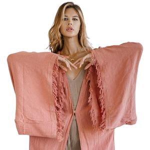 ชุดคลุมกิโมโนสีชมพูอ่อนสไตล์โบฮีเมียนสำหรับแขกงานแต่งงาน แขนกว้างทรงโอเวอร์ไซส์ เหมาะสำหรับใส่คลุมชุดบิกินี่ในฤดูใบไม้ผลิ - Product Image 4