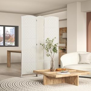 Paravento Pieghevole Bianco a 3 Pannelli 6FT, Divisorio Portatile Intrecciato per Camera da Letto - Product Image 2