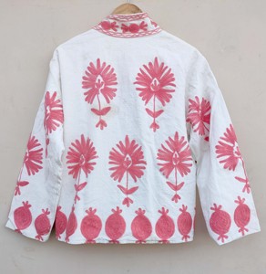 Chaqueta de Mujer de Algodón con Bordado Suzani de Diseño Floral para Exteriores, Invierno y Otoño, Ecológica - Product Image 5
