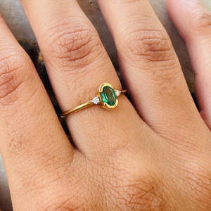 14K Yellow Gold Emerald Moissanite Wedding Ring for Women - Product Image 2