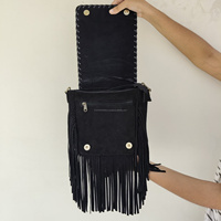 Bolso bandolera de cuero genuino con flecos de pelo de vaca estilo gitano, bolso de hombro bohemio para mujer, estilo western, personalizado OEM, bolso rústico de vaquera.