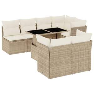 Sofa beige de jardin de rotin de PE réglé avec de la poudre-acier enduit et verre trempé - Product Image 2