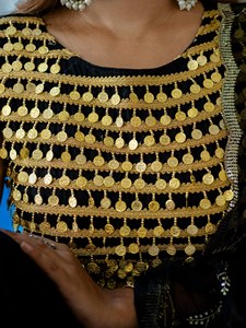 Black Gold Embroidered Polyester Quick Dry All Seasons Navratri Lehenga Set Sleeveless Crop <b>Top</b> Pleated Skirt <b>Net</b> Dupatta - Product Image 5