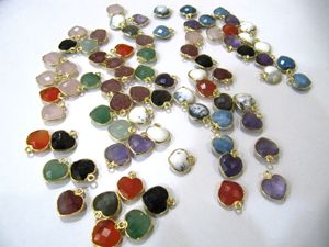 Connecteurs en forme de cœur en pierre précieuse naturelle, boucle simple, plaqués or, breloques de 10 mm pour la création de bijoux - Product Image 1