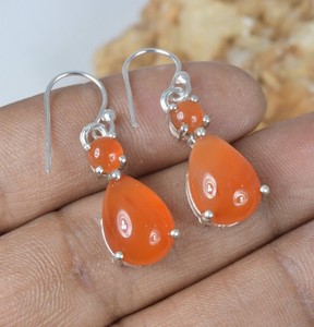 Wholesale Natural Carnelian <b>Earrings</b> 925 Sterling <b>Silver</b> Handmade Double Stone Pear Carnelian Drop <b>Dangle</b> <b>Earrings</b> - Product Image 1