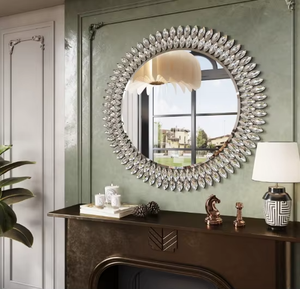 Luxury Silver Crystal Sunburst Round Handmade Contemporary Wall <b>Mirror</b> Decorative Frame for Living Room Home Decor REHMAN <b>CRAFT</b> - Product Image 6