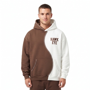 Vente en gros de sweats à capuche pour hommes de haute qualité, à blocs de couleur, ornés de strass, coupe décontractée, épaules tombantes, pour l'hiver - Product Image 4