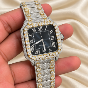Reloj de Diamantes de Lujo Raj Gems, Esfera Cuadrada, Analógico de Cuarzo, Unisex, Correa de Acero Inoxidable de 20 mm, Números Romanos, Cristal de Zafiro, Caja - Product Image 3