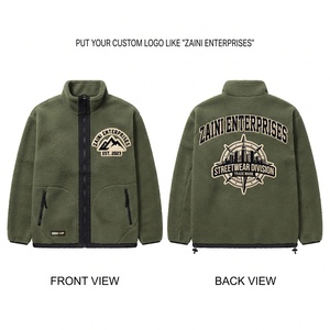 Veste polaire premium 240g à col montant, longue, fine, douce et chaude, vert olive, avec logo brodé personnalisé, fermeture éclair intégrale, pour l'extérieur - Product Image 1