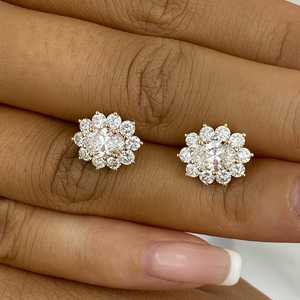 Floral Moissanite 2CT Oval Cut Diamond Flower <b>Stud</b> Earrings 925 <b>Silver</b> For Women's Bride Choice For Wedding Parties Jewelry - Product Image 5