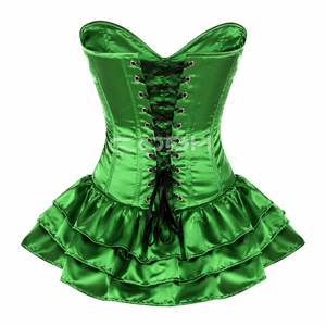 High Quality Emerald Green Satin Strapless Sweetheart Neck Steel Boned Corset Mini <b>Dress</b> With 3 Layered <b>Ruffle</b> Skirt - Product Image 3