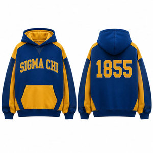 Sweat à capuche bleu et or pour homme Sigma Chi, manches raglan, poche en polaire, coupe classique, décontracté, pour l'automne - Product Image 4