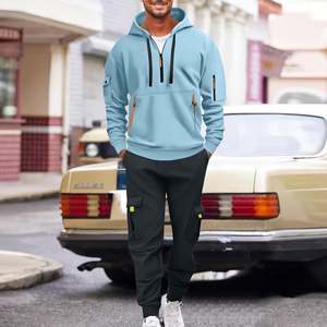 Hoodie Sets for Men Quarter <b>Zip</b> Cargo Sweatshirts & Sweatpants Tracksuit 2 Piece Set Winter Fleece Lined Sweatsuits with Pockets - Product Image 1