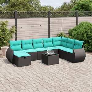 Juego de sofás de patio de ratán sintético negro de 9 piezas con cojines, conjuntos de jardín - Product Image 1