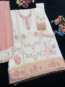 Dhwaja Export <b>White</b> Fox Georgette Semi Stitched <b>Suit</b> With Embroidery Sequence Work - Product Image 6