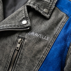 Blouson Biker en Jean Patchwork Bleu Royal Effet Vieilli pour Homme, Fermeture Éclair Croisée Asymétrique Gris Anthracite Délavé, Style Rétro Motard - Product Image 6