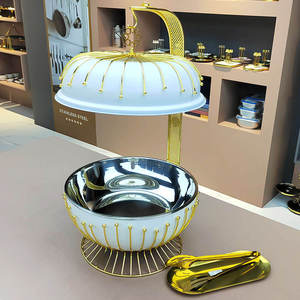 Luxury Round Lattice Chafing Dish Stainless Steel <b>Buffet</b> Food Warmer Ornate Gold White Black Catering <b>Server</b> for Hotel - Product Image 1