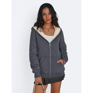 Abrigos de invierno de moda para mujer, sudaderas con capucha de manga larga con cremallera y forro polar, sudaderas para ropa de otoño - Product Image 3
