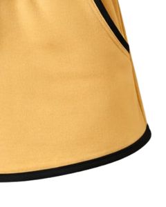 Shorts en molleton de coton personnalisés pour femme, jaune moutarde avec contraste noir, taille élastique, décontracté, été, sport, détente - Product Image 6
