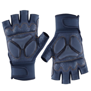 SAAR INDUSTRIES Unisex Leather Anti <b>Slip</b> Breathable Lightweight Custom Logo <b>Half</b> Finger Gloves for Closure Cycling Fitness - Product Image 2
