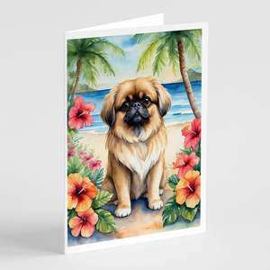 Whimsical A7 Tamaño 5x7 Tarjetas de notas en blanco Pekingese Luau Tarjeta de felicitación Paquete de 8 con sobres - Product Image 1