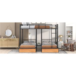 Letto a castello triplo in metallo nero con cassetti e sponde di protezione, configurazione Full Over Twin e Twin - Product Image 5