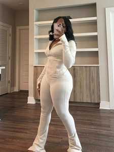 Combinaison moulante zippée à manches longues pour femme, tenue décontractée une pièce en tissu doux, coupe ajustée, pour le quotidien et le streetwear - Product Image 3