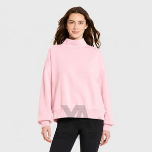 Sudadera de Forro Polar con Cuello Alto para Mujer, Holgada, con Hombros Caídos, Manga Corta, Tejida, de Color Sólido, Transpirable, para Invierno, Corte Regular - Product Image 1