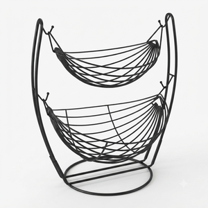 Shell Shaped 2 Tier Wire <b>Storage</b> Basket Black Metal Basket for Kitchen Sundries Display Retro Style Standing <b>Storage</b> Basket - Product Image 4