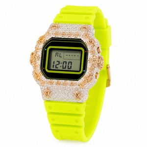 Reloj Digital para Mujer con Caja Cuadrada, Bisel con Pedrería, Correa de Silicona Verde Lima y Caja de Aleación - Product Image 5