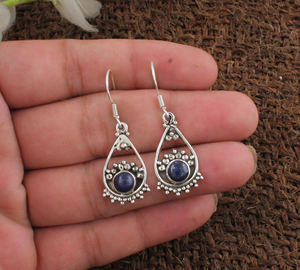 Boucles d'oreilles pendantes en Lapis Lazuli naturel, argent sterling 925, pierres bleues royales, véritables pierres précieuses, pour femmes, vente en gros - Product Image 2