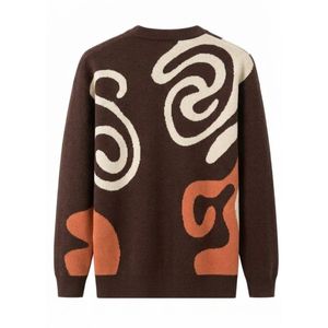 Suéteres de Hombre de Mezcla de Viscosa Suave, Diseño Abstracto en Espiral Marrón, Cuello Redondo, Manga Larga, Jacquard, Estilo Urbano - Product Image 2