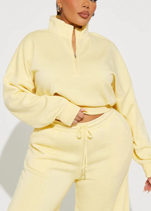 Custom Logo Two-Piece Women's Casual Winter <b>Knitting</b> Daily Wear Washed Quarter Zip Sweatshirt Fleece Pant <b>Set</b> - Product Image 2