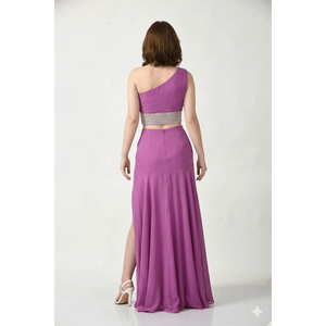 Conjunto de Top Corto con Abertura en un Hombro Color Malva y Falda Maxi Sirena con Abertura Alta - Product Image 2