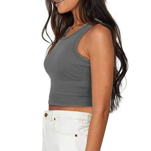 omen Casual Basic Sleeveless High Neck Cotton Ribbed Knit Crop <b>Top</b> Wholesale - Product Image 2