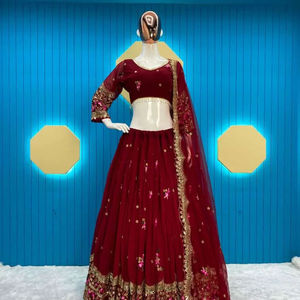 Precioso Conjunto de Lehenga, Blusa y Dupatta de Georgette Sintética de Lujo para Fiesta, con Bordado de Lentejuelas y Vuelo Completo, Elegante y Colorido - Product Image 1
