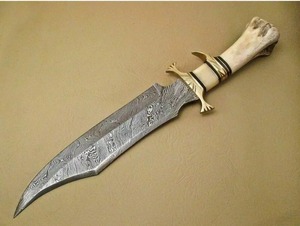 Cuchillo de caza hecho a mano de acero de Damasco con punta de gota, 0.7mm de grosor, hoja recta, diseño moderno, OEM aceptable, hoja única. - Product Image 4