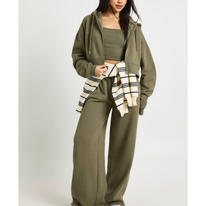 Women Streetwear <b>Set</b> Hoodie Jacket Crop Tank Pants Wholesale Women <b>Lounge</b> Wear <b>Set</b> Cropped Hoodie Crop Top Wide Leg Pants - Product Image 6