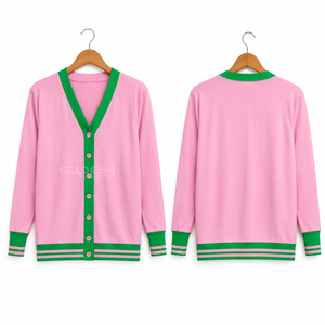 เสื้อสเวตเตอร์คอช อินเตอร์เนชั่นแนล OEM สกรีนโลโก้ตามสั่ง สำหรับชมรมนักศึกษาหญิง ฤดูหนาว ทรงโอเวอร์ไซส์ สีชมพูเขียวตัดกัน - Product Image 3