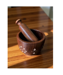 Wood Mortar & Pestle with Brass Handle Eco-Friendly Kitchen Tool for Easy <b>Grinding</b> Spices & Herbs Dishwasher Safe - Product Image 5