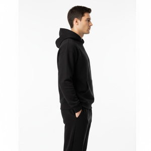 Sweat-shirt à capuche en molleton noir pour homme, coupe classique, décontracté, pour l'automne, tricoté, couleur unie, pull à capuche - Product Image 2