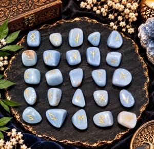 Juego de runas Angelita natural de 25 piezas, grandes piedras de runas nórdicas, juego de adivinación Angelita, grandes piedras de runas, regalo de adivinación espiritual - Product Image 2