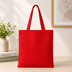Red Canvas <b>Tote</b> Bag 15x13x3.5 Inch Open Top Everyday Use Solid Color Reinforced Stitching - Product Image 1