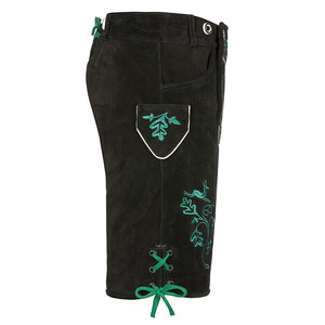 Shorts bavarois noirs pour hommes avec broderie verte, motif uni, taille haute, style décontracté, tissés et brodés à la main - Product Image 6