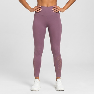 Leggings taille haute pleine longueur, couleur unie violet, tricotés, extensibles, respirants, style sportif, design sans couture - Product Image 1